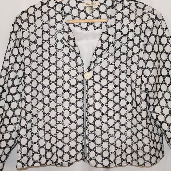 Onque Casuals Size Large Cropped Jacket White Black 3/4 Sleeves One Button - Picture 3 of 14